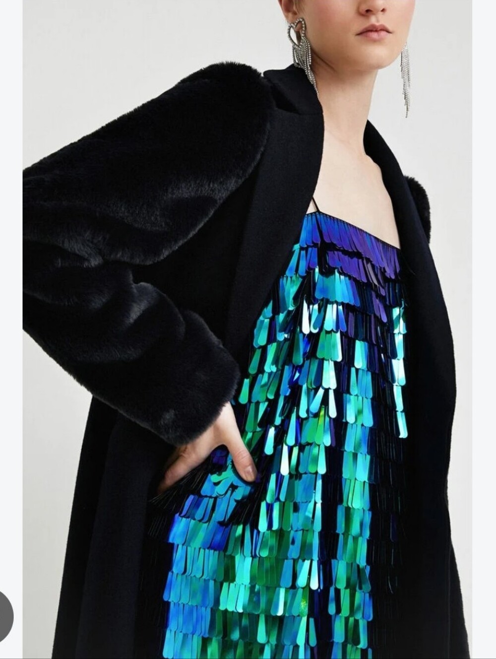 *NEW* Desigual Coat with Faux Fur-Effect Sleeves | Navy Blue Coat